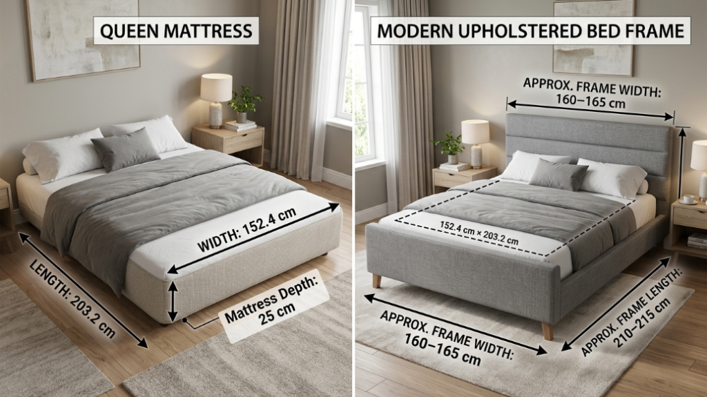 queen size bed dimensions in cm
